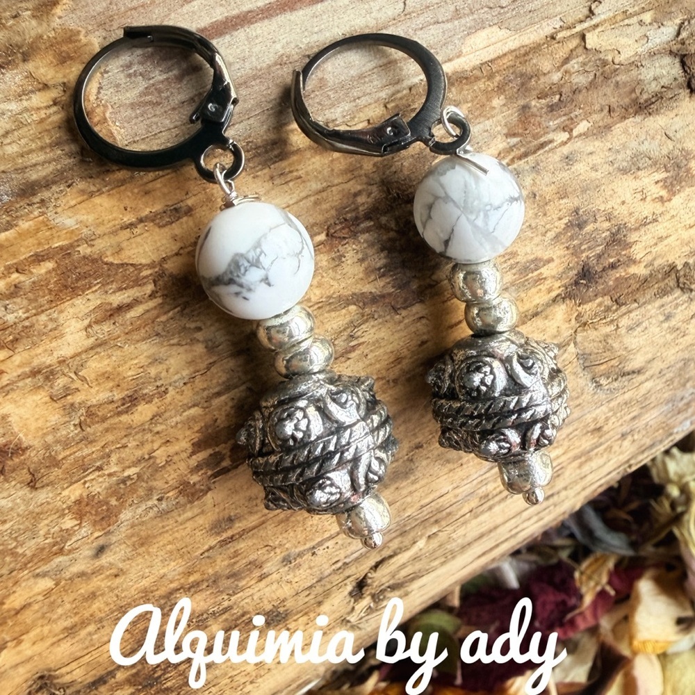 Silver and White howlite Earrings